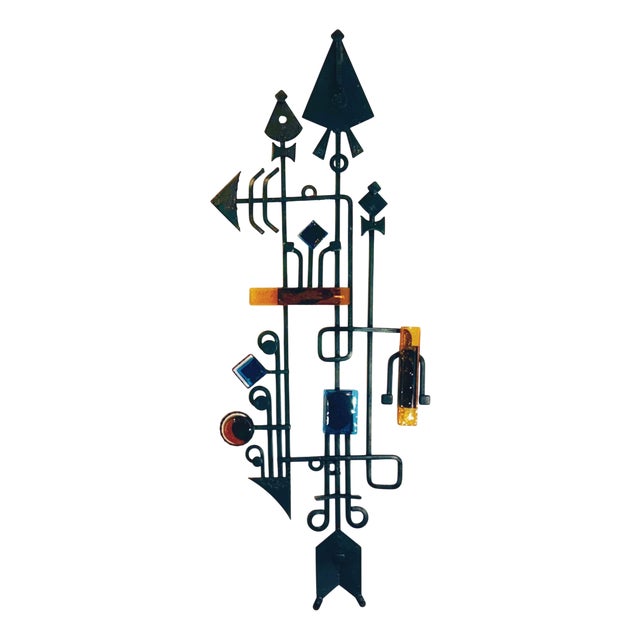 Large Danish Brutalist Wall Sculpture in Wrought Iron and Glass from Dantoft, 1960s For Sale