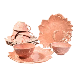 Pink Sculpted Leaf Snack Sets- Set of Twelve