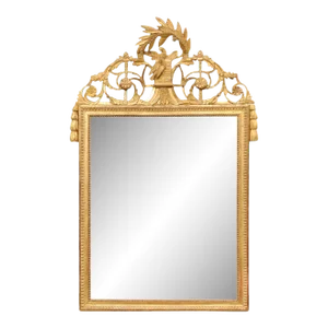 French Gilt Mirror with Ornate Crest, 19th Century