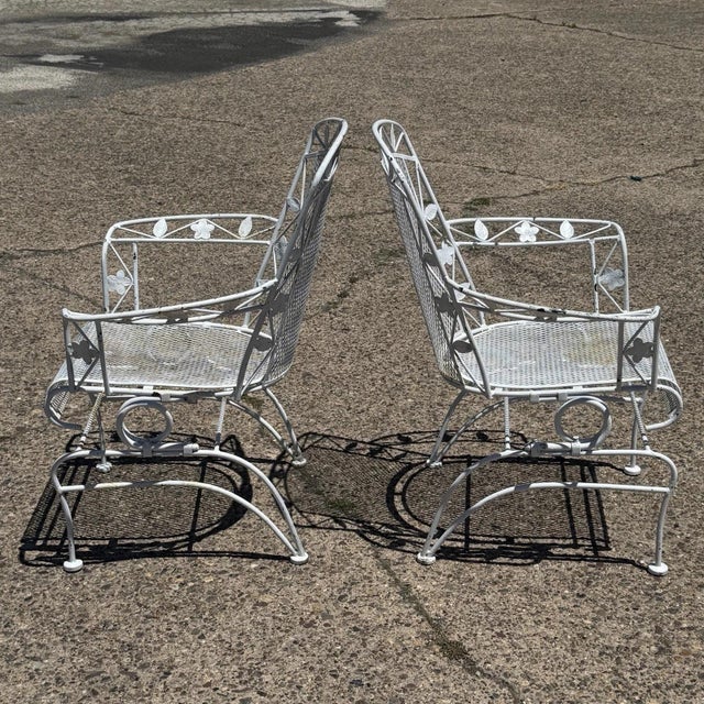 Vintage Woodard Era Floral Wrought Iron Springer Garden Patio Arm Chair - A Pair For Sale - Image 13 of 17