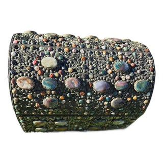 Mid 20th Century Large Indo-Persian or Ottoman-Style Filigree Chest With Semi-Precious Stones Encrusted For Sale