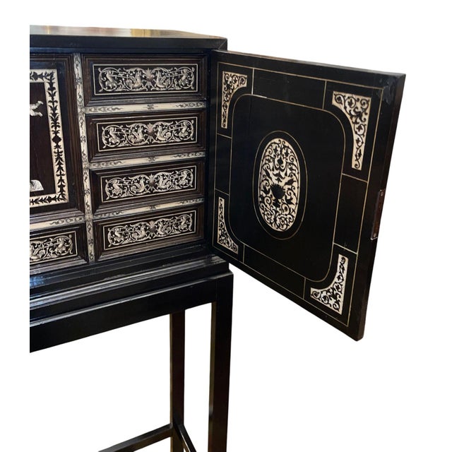 Wood 19th Century Italian Ebonized Cabinet With Inlaid Fitted Interior For Sale - Image 7 of 13