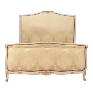 1940s French Louis XV Style Painted and Gilt Full Size Bed For Sale