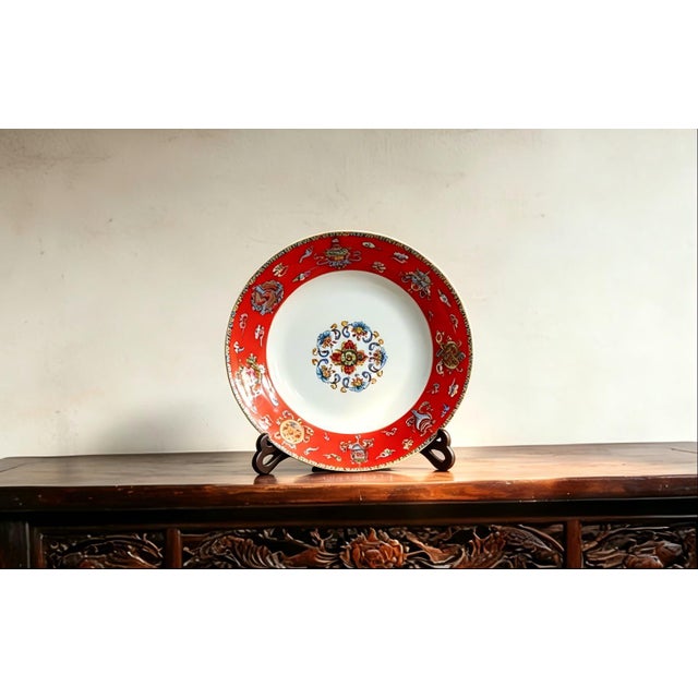 Art Deco Chinese Ceramic Plate,Qianlong Marked Famille Rose Porcelain Plate Hand Painted Eight Treasures Pattern For Sale - Image 3 of 10