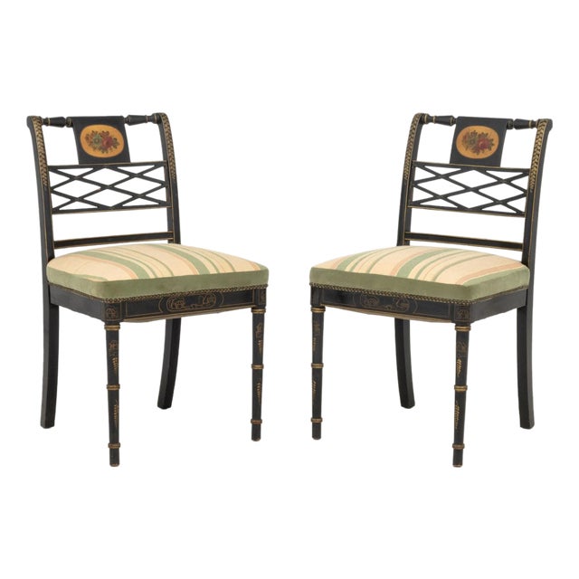 Regency Style Gilt and Ebonized Side Chairs, Pair For Sale