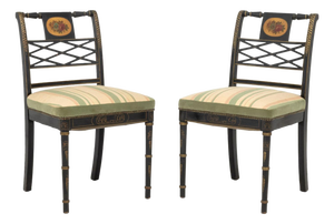 Regency Style Gilt and Ebonized Side Chairs, Pair