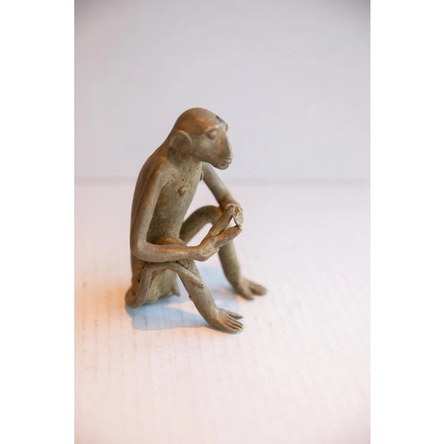 African Vintage African Sitting Monkey With Banana Sculpture For Sale - Image 3 of 7