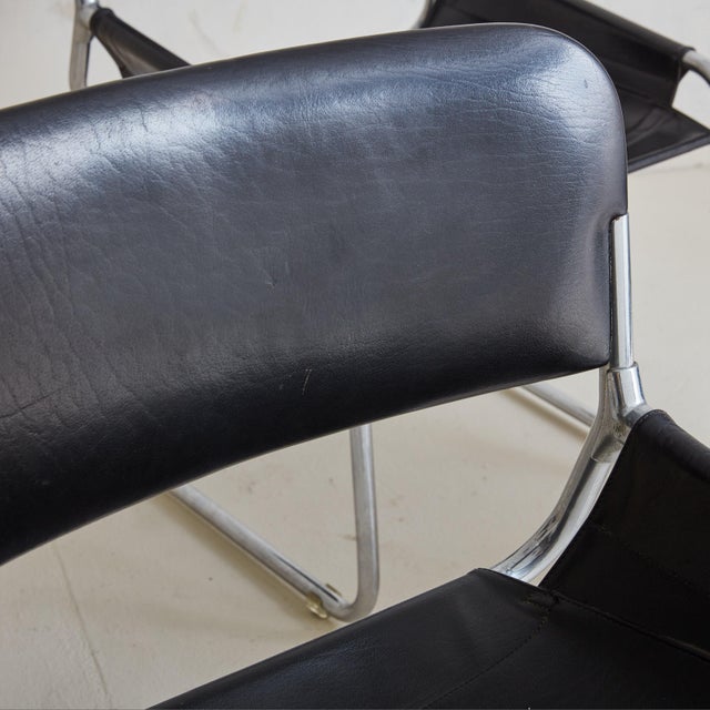 Set of 4 Chrome + Black Leather Cantilever Chairs, Italy 1970s For Sale - Image 9 of 11