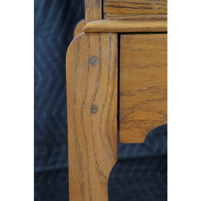 Wood Antique Victorian Petite Oak Mirrored Slant Top Secretary Ladies Writing Desk For Sale - Image 7 of 14