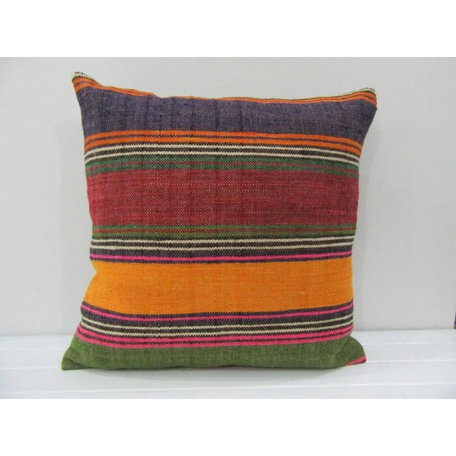 Handmade Striped Turkish Kilim Pillow Cover For Sale - Image 4 of 4