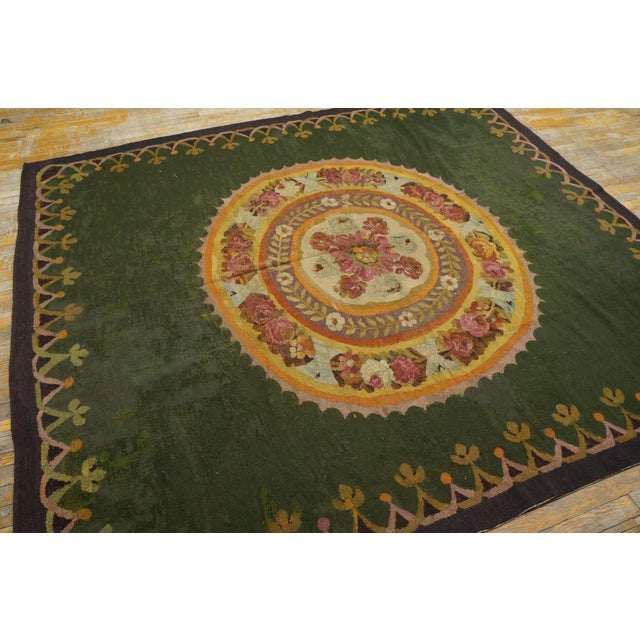 Early 19th Century Early 19th Century Antique Green Color First Empire Floral Medallion Design French Aubusson Flatweave Rug Carpet For Sale - Image 5 of 7