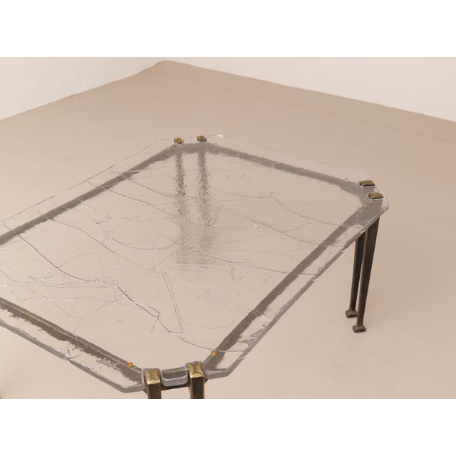 Brutalist Wrought Bronze Coffee Table with Lead Crystal Glass Top by Lothar Klute, 2005 For Sale - Image 4 of 13