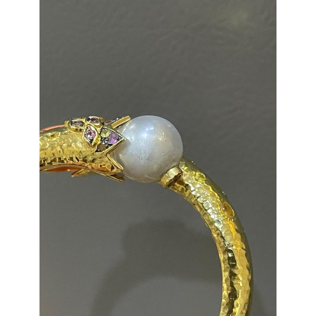 Traditional Bochic “Orient” Vintage Sapphire & South Sea Pearl Earrings & Bangle 18K & Silver For Sale - Image 3 of 11