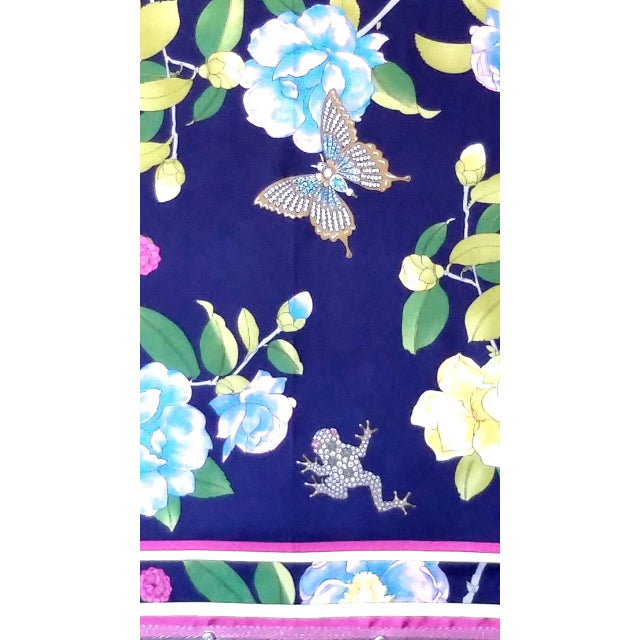 Industrial Style Adrienne Landau Navy Floral Insect Silk Scarf For Sale - Image 4 of 8