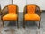 Design Plus Gallery presents a MCM Saffron Velvet Barrel Back Chairs with Cane. These chairs offer curved wood frames with...