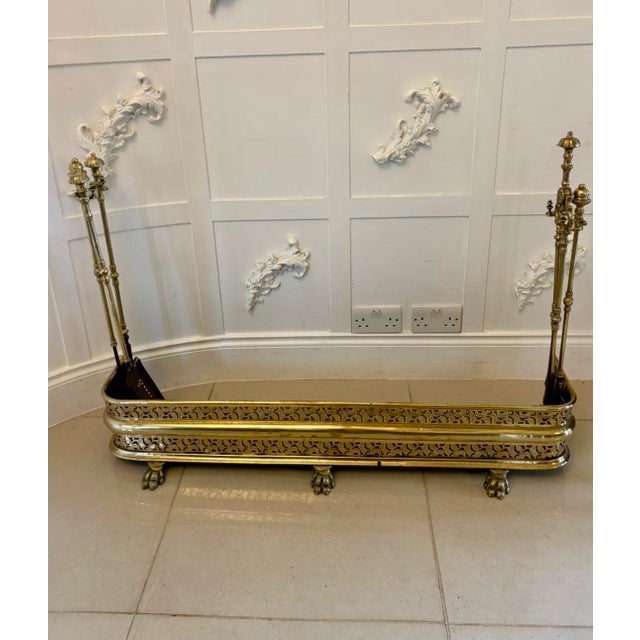 Antique Regency Brass Fender with Original Fire Irons, 1830 For Sale - Image 13 of 13