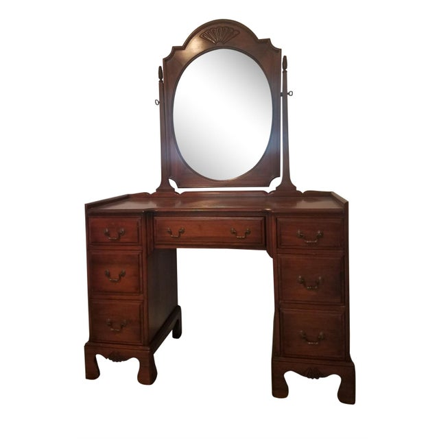1940s Traditional Walnut Vanity Davis Cabinet Co. With Mirror For Sale - Image 13 of 13