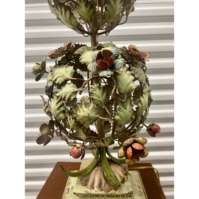 painted metal table lamp, featuring a tiered floral design with hand-painted leaves and flowers.Italian Tole, popular for...