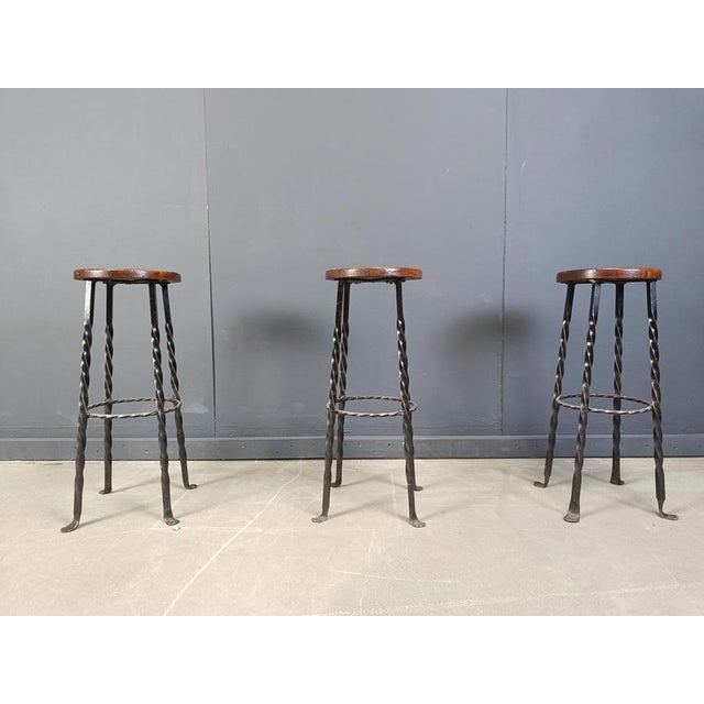 Vintage French Wrought Iron Bar Stools, 1960s, Set of 3 For Sale - Image 10 of 13