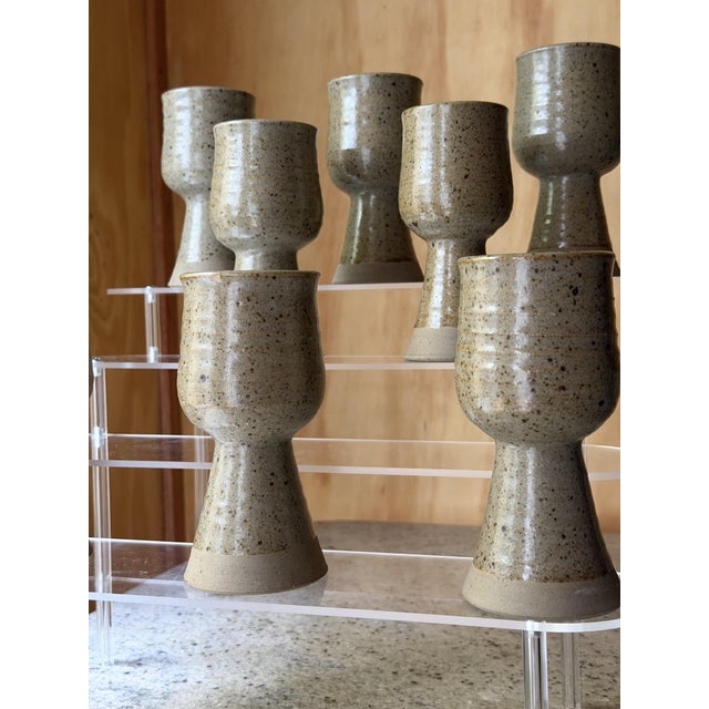 Handmade Speckled Stoneware Goblets, Set of 8 For Sale - Image 4 of 18