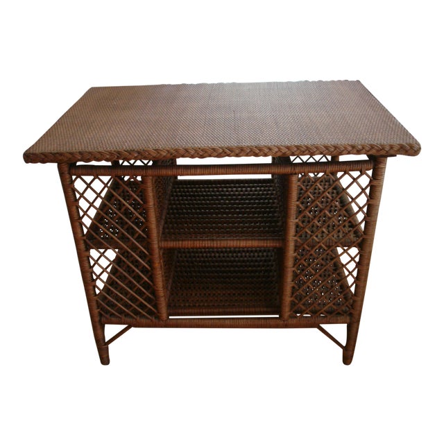 Early 1900s Antique Natural Wicker Book "Library" Table Chairish