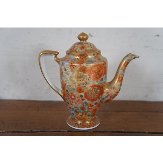 Vintage Japanese Thousand Flower Satsuma Porcelain Demitasse Tea Coffee Set- 14 Pieces For Sale - Image 6 of 12