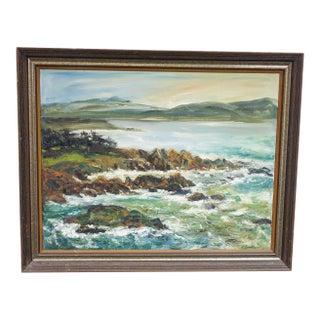 Ocean Landscape Original Oil Painting on Canvas 1965 Signed on the Bottom, Framed For Sale
