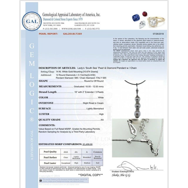 Diamond South Sea Pearl Necklace 14k Gold Italy Certified For Sale In New York - Image 6 of 10