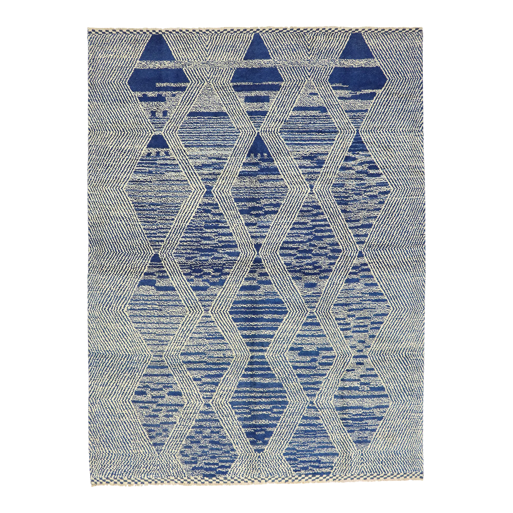 Modern Blue Moroccan Area Rug - 10'05 x 14'01 | Chairish