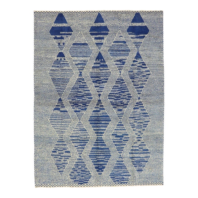 Modern Blue Moroccan Area Rug - 10'05 x 14'01 For Sale