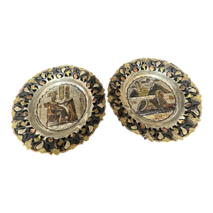 Vintage Egyptian Brass and Copper Decorative Wall Plates - A Pair
