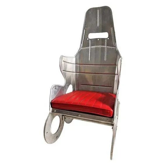 Late 20th century custom made aluminum chair incorporating vintage race car seat. Built out in all aluminum design with...