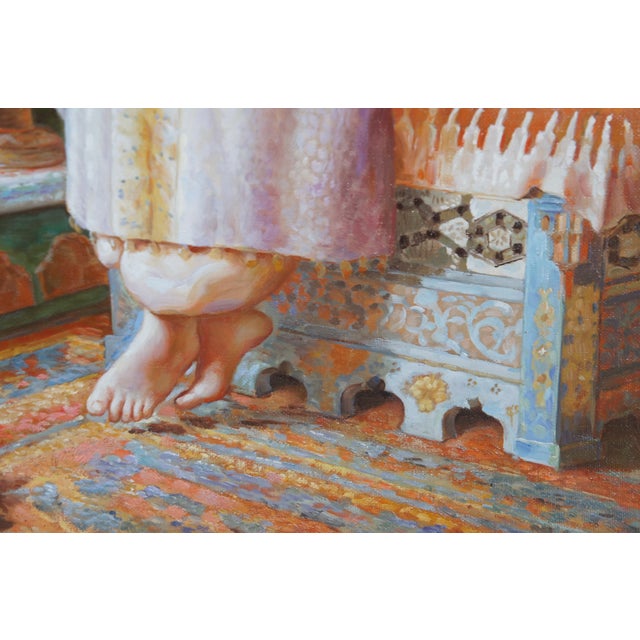 Late 20th Century Dreaminess After Dorofield Hardy Orientalist Ottoman Style Oil Painting Framed For Sale - Image 4 of 13
