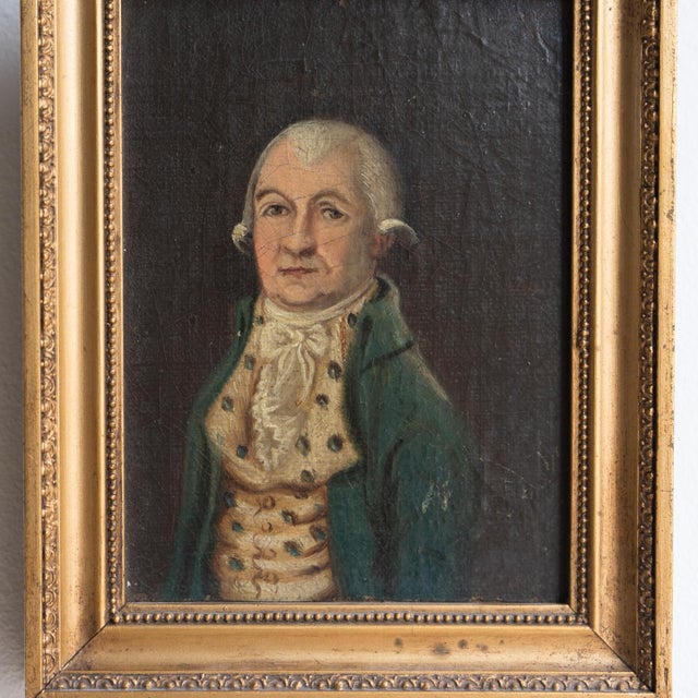 Antique Georgian Portraits Provincial Folk Art Oil Paintings, 18th Century - a Pair For Sale - Image 6 of 11
