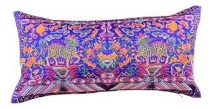 Hollywood Regency Royal Blue & Gold Silk Embroidered Foo Dogs Chinoiserie Boudoir Lumbar Pillow