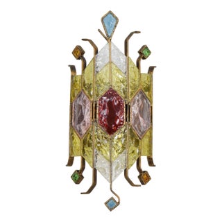 Mid-Century Italian Brutalist Murano Glass Wall Lamp by Longobard for Poliarte, 1980s For Sale