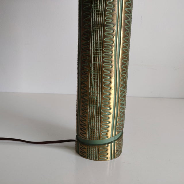 Mid 20th Century Mid Century Modern Brass Table Lamp With Original Shade For Sale - Image 4 of 12