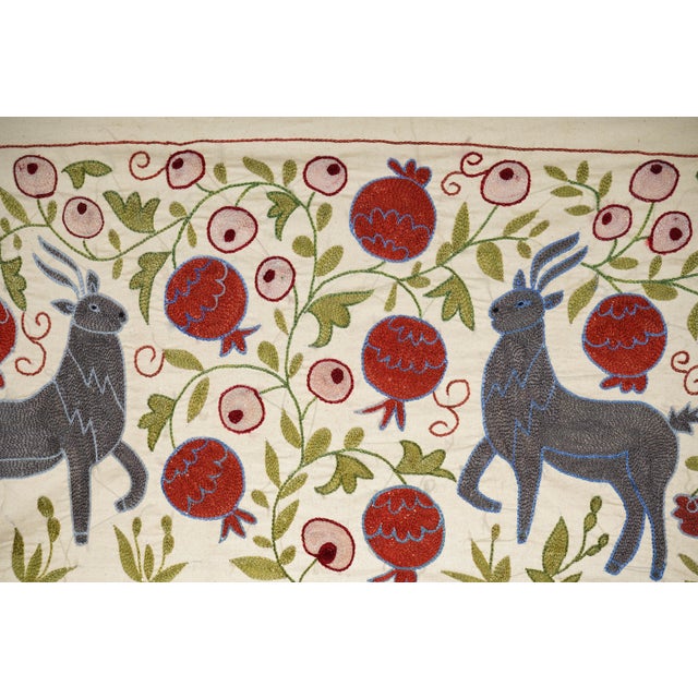 Textile Uzbek Suzani Animal Cotton Tablecloth For Sale - Image 7 of 10