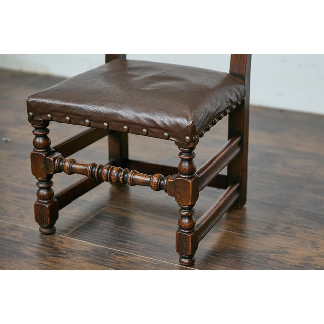 Brown English 1880s Child's Chair with Turned Legs and Oil Cloth Upholstery For Sale - Image 8 of 12
