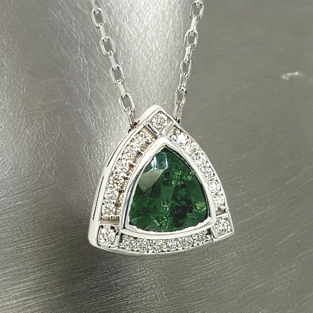 Natural Tourmaline Diamond Pendant Necklace 17" 14k W Gold 2.49 TCW Certified For Sale In New York - Image 6 of 14