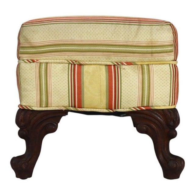 Traditional Upholstered Footstool With Carved Mahogany Cabriole Legs C1920 For Sale - Image 3 of 10