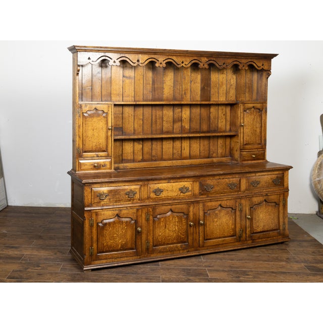 Wood English Midcentury Oak Dresser with Carved Accents, Six Doors and Six Drawers For Sale - Image 7 of 12