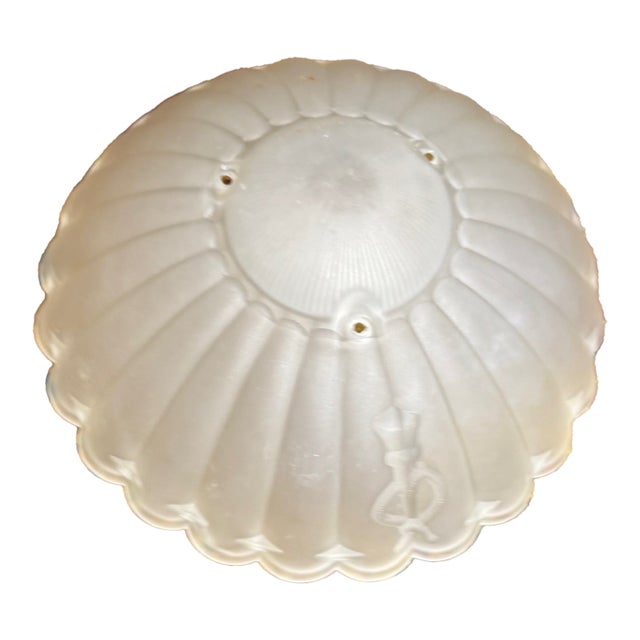 Large Vintage Frosted Glass Nautical Ceiling Light Shade – Scalloped Shell Form With Rope & Tassel Motif, 11.375” For Sale