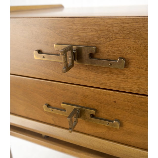 Banded Gallery Top Bracket Legs Floating 2 Drawer Walnut Night Stand End Table For Sale - Image 9 of 9