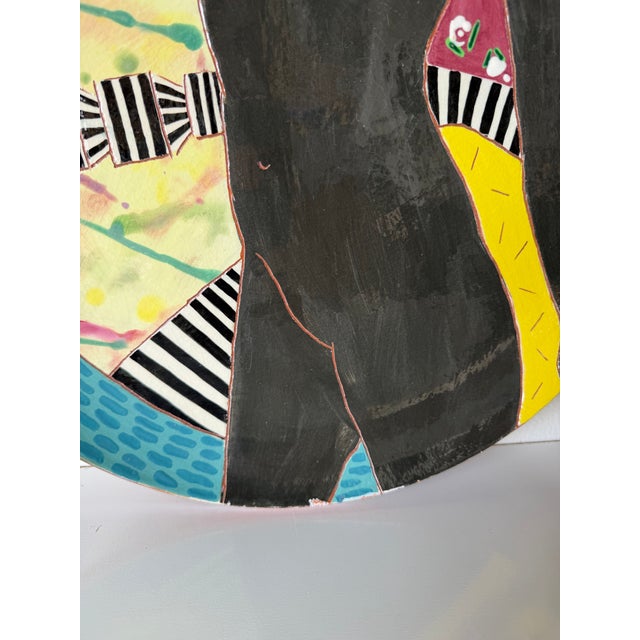 1980s Lois Barton Hand-Painted Modernist Figurative Art Ceramic Plate For Sale - Image 4 of 12