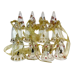 1990s Vintage Hollywood Regency Blown Glass Bell & Cone Christmas Ornaments - Set of 12.