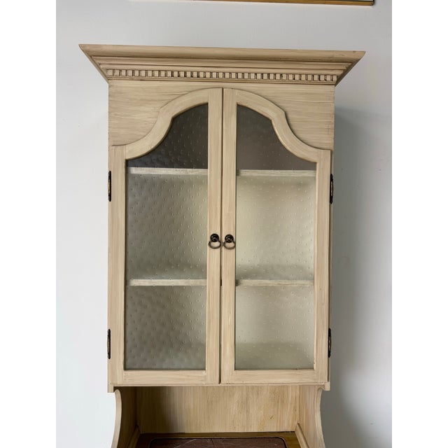 Antique French Country Style Painted Wood Cabinet With Glass Hutch & Marble Top Chest For Sale - Image 4 of 12