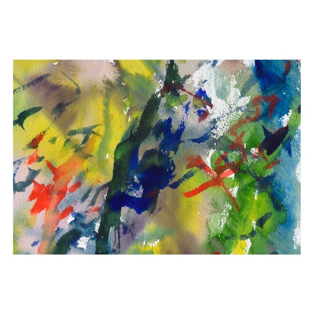 Abstract Expressionism Yellow and Green Abstract Watercolor, 1980s, 10.25\" X 14.25\" by Les Anderson For Sale - Image 3 of 4