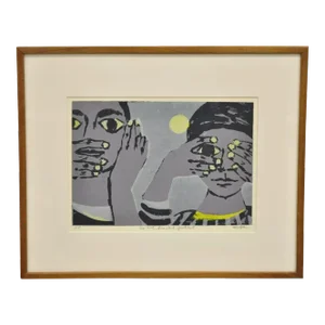 Robert Cariola "See Not, Hear Not, Speak Not" Serigraph Print Mid Century Art