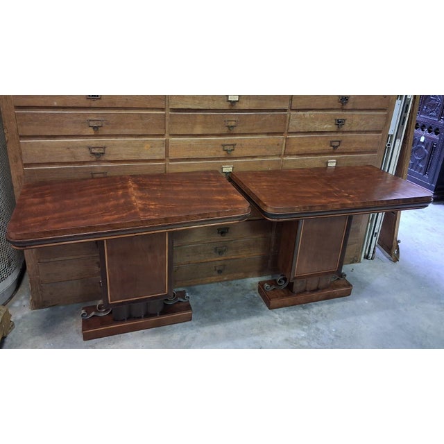 Art Deco Console Tables in Mahogany and Lemonwood, 1930, Set of 2, in Good conditions. Designed 1920 to 1949